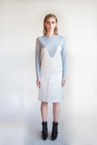 spring summer 2013 look 7 front pale blue satin casual geometry dress seethrough 